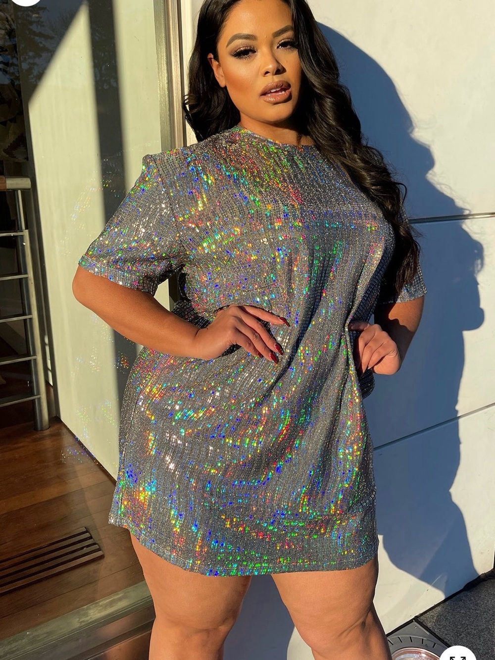 Women’s Fashion Nova Holographic Sequined Mini Dress in Silver size 3X
